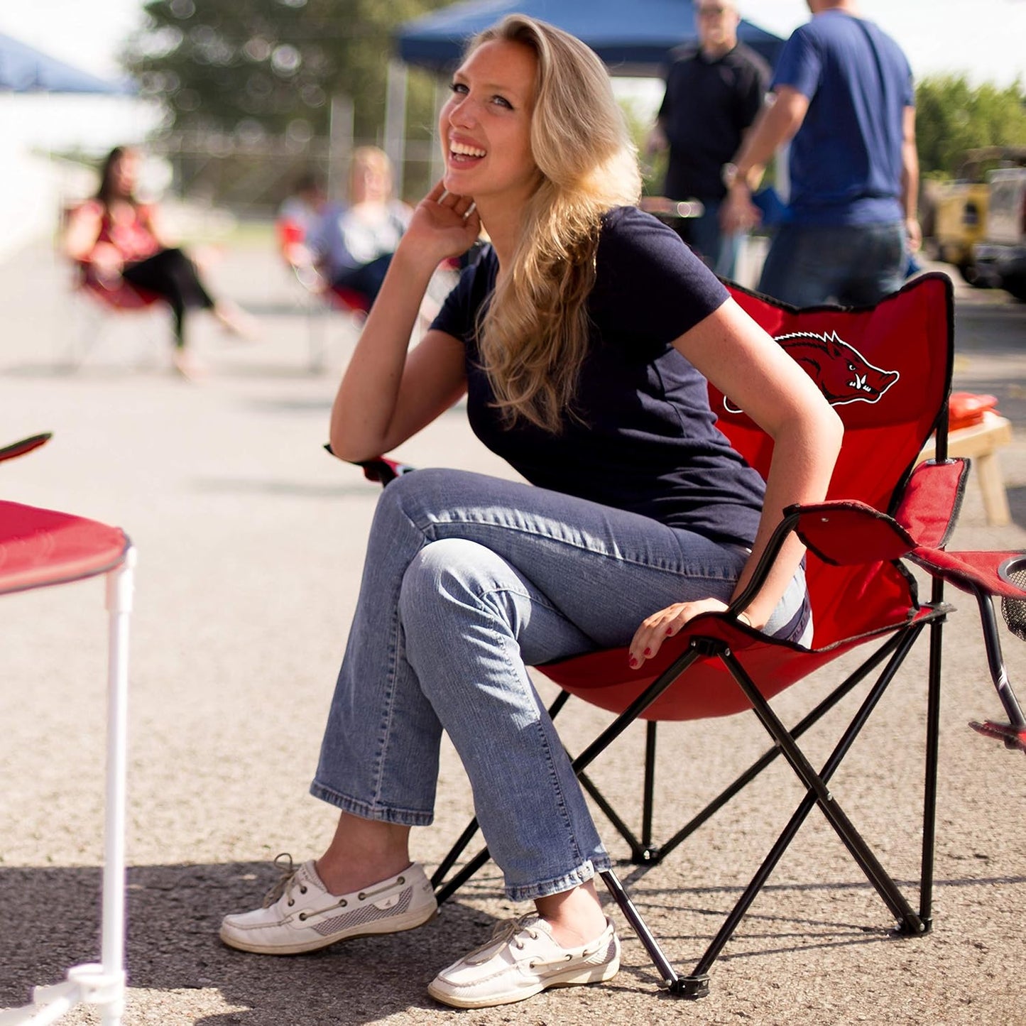Football Team Logo Quad Folding Chair with Cup Holder & Carry Bag